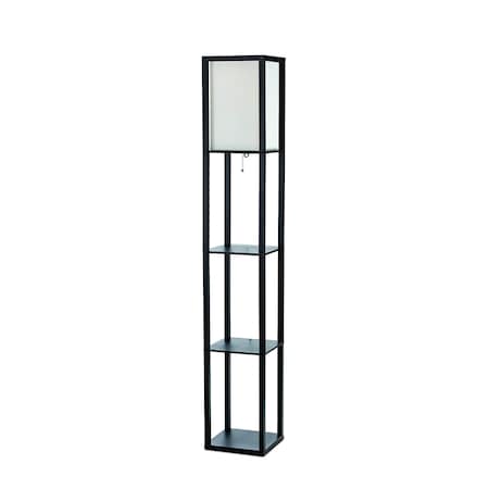 Simple Designs Floor Lamp Etagere Organizer Storage Shelf with Linen Shade, Black LF1014-BLK
